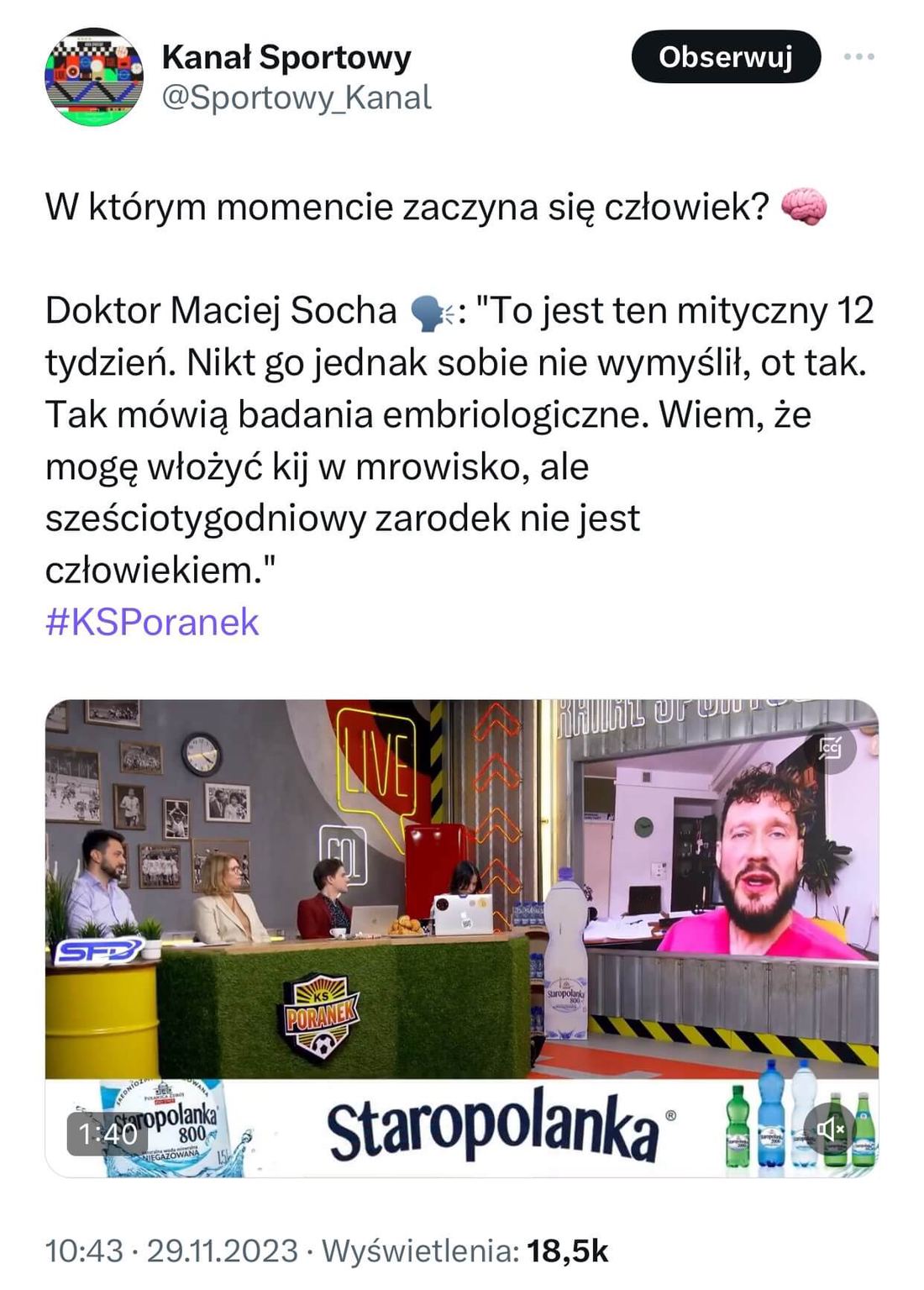Staropolanka, Kanał Sportowy i III Rzesza: KIEDY ZACZYNA SIĘ CZŁOWIEK?